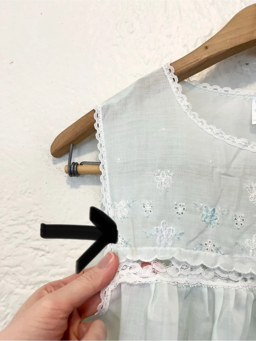 Vintage Micro Mini Babydoll Sleep Dress Blue Eyelet Lace Floral XS - Picture 10 of 14